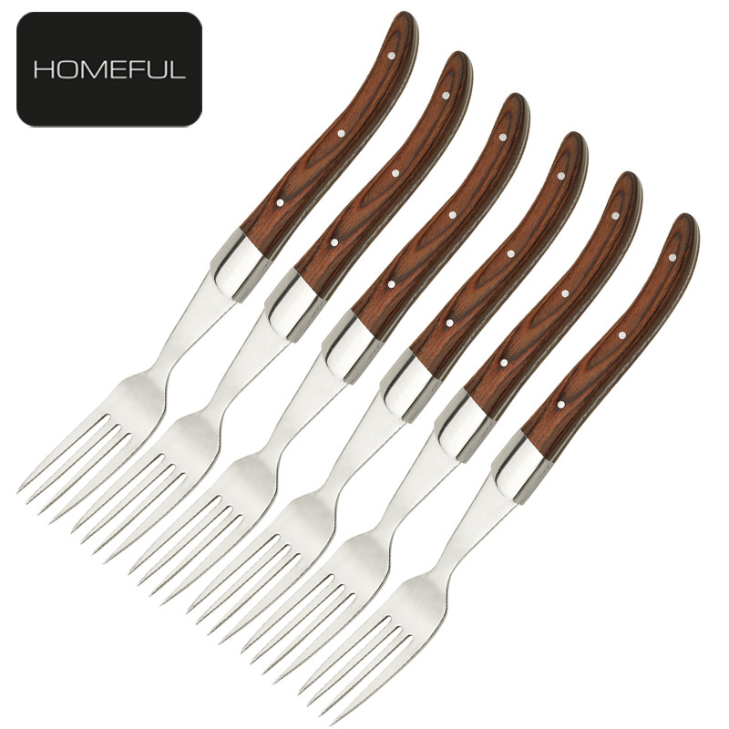 Luxury olive wood handle inox stainless steel cutlery set laguiole flatware