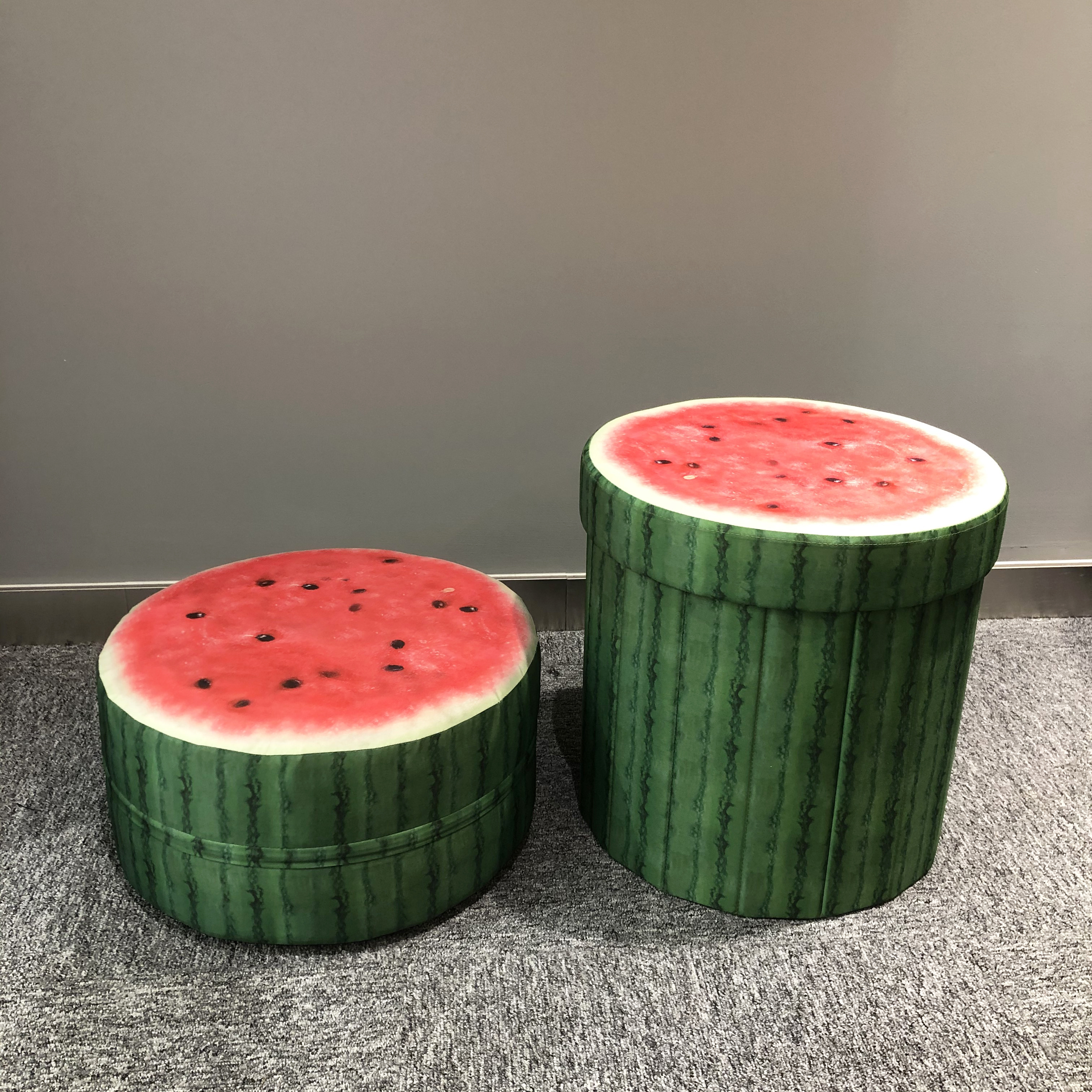 2023 Factory customized  kids children Kiwi fruit watermelon printing polyester folding decor storage ottoman round chair