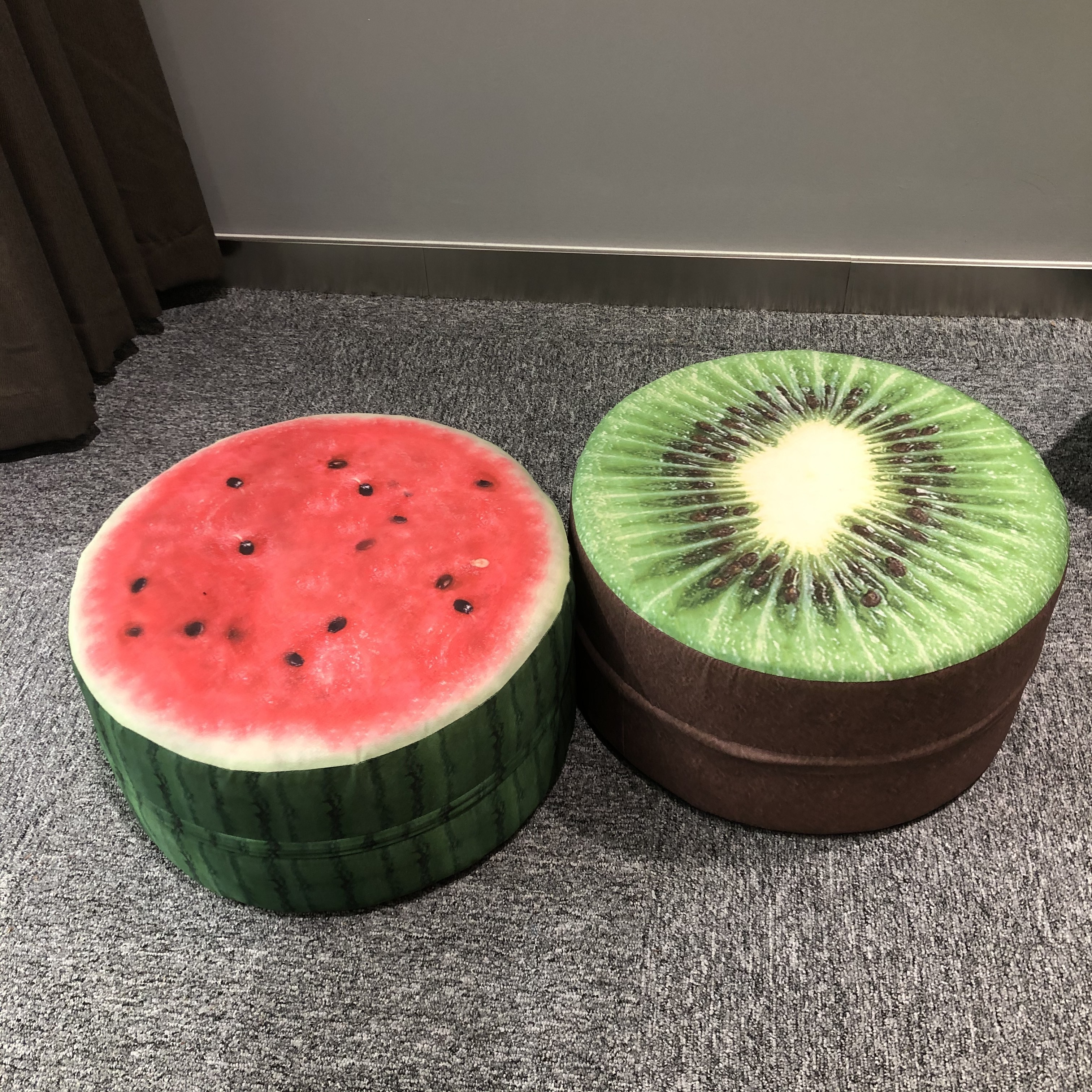 2023 Factory customized  kids children Kiwi fruit watermelon printing polyester folding decor storage ottoman round chair