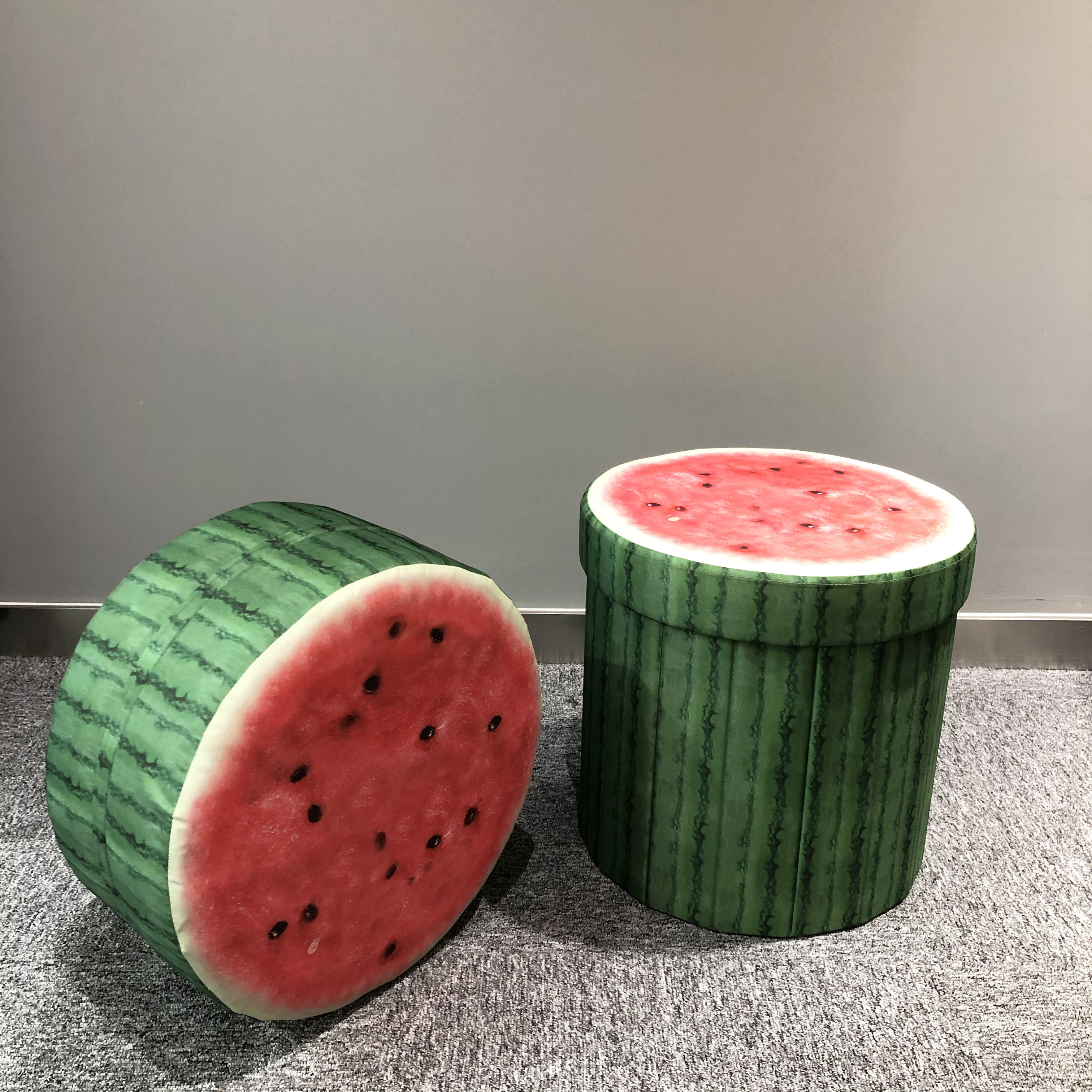 2023 Factory customized  kids children Kiwi fruit watermelon printing polyester folding decor storage ottoman round chair