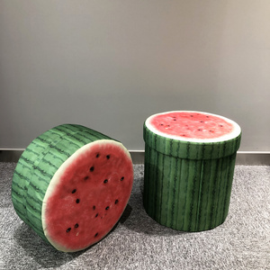 2023 Factory customized  kids children Kiwi fruit watermelon printing polyester folding decor storage ottoman round chair