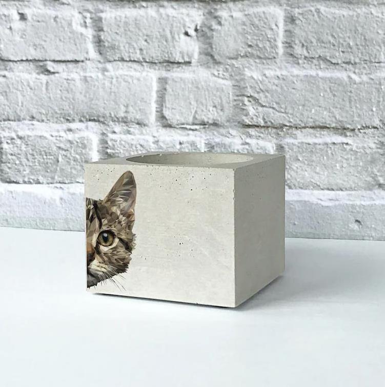 Cat Printed Concrete Planter Cement Flower Pot Mold