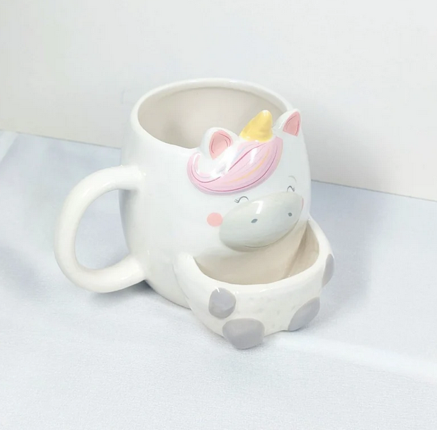 3D Hand Painted Mugs Kids Cookie Holder Pocket Mugs