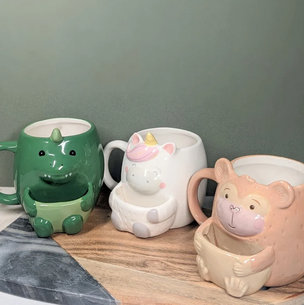 3D Hand Painted Mugs Kids Cookie Holder Pocket Mugs