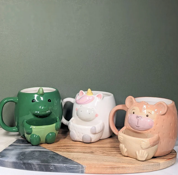 3D Hand Painted Mugs Kids Cookie Holder Pocket Mugs