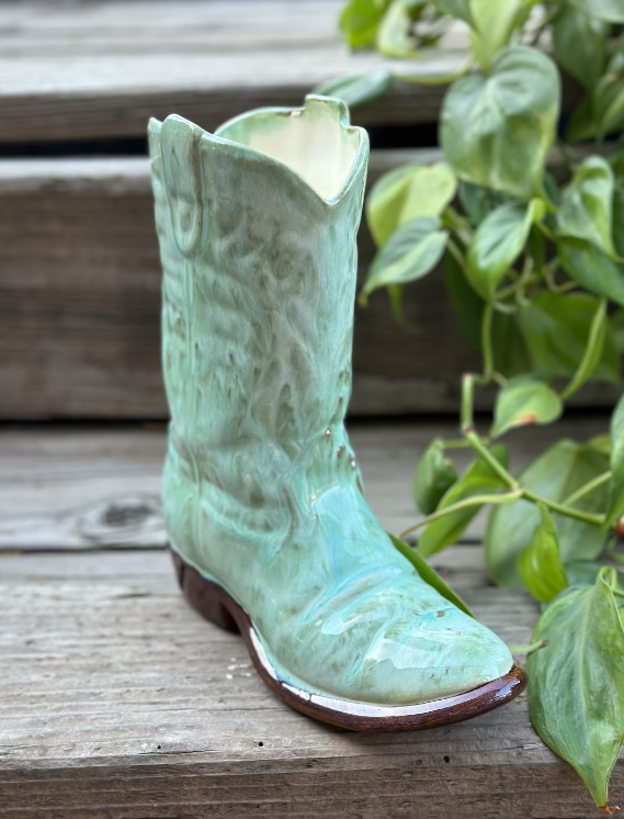 Custom color ceramic cowboy boot vase