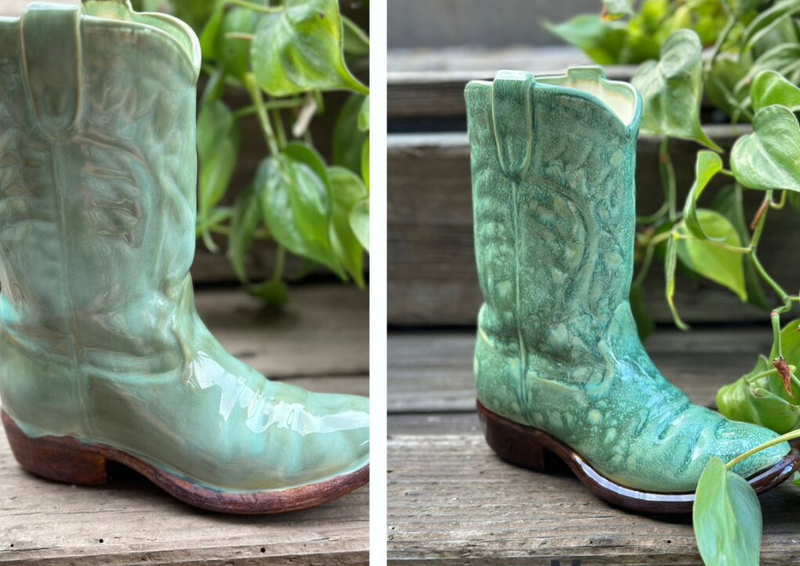 Custom color ceramic cowboy boot vase