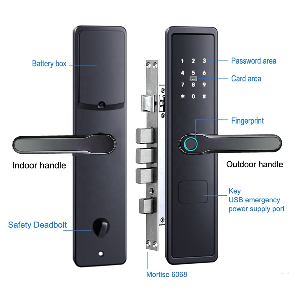 Wholesale outside waterproof smart door lock fingerprint code ttlock app control electronic handle smart locks