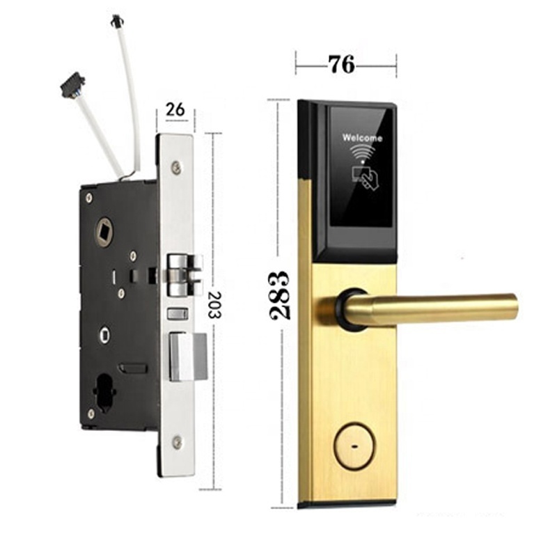 gold hotel door lock with management software system wireless safety smart card stainless steel hotel lock