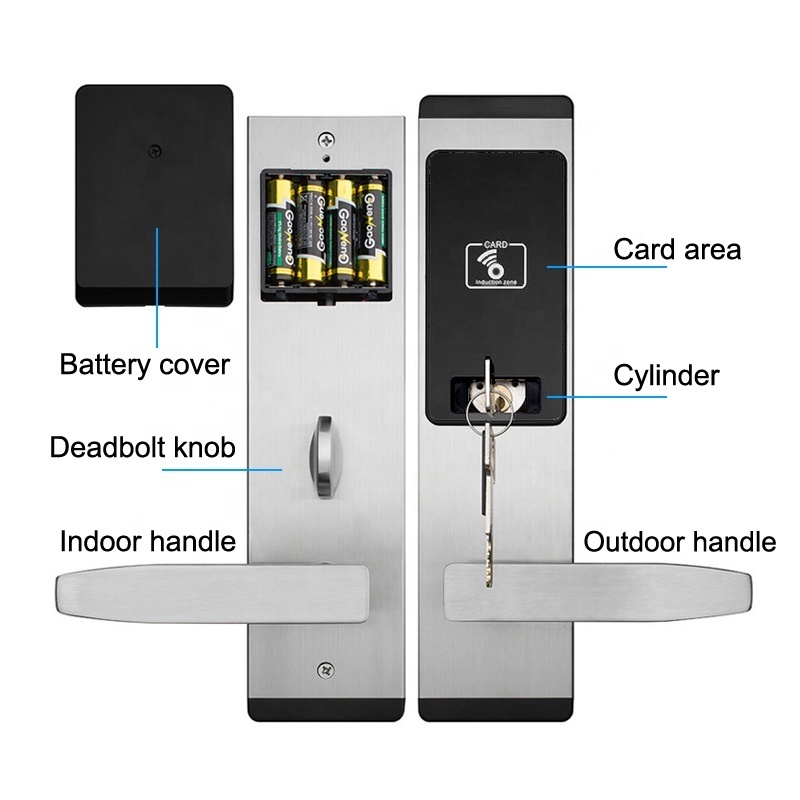 smart hotel lock card digital electronic safety keyless stainless steel handle security hotel door lock