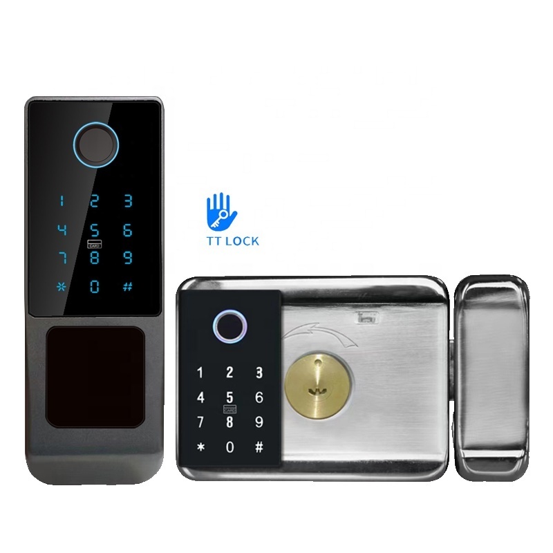 smart home office ttlock safety wooden door lock deadbolt waterproof double sided fingerprint keypad smart locks