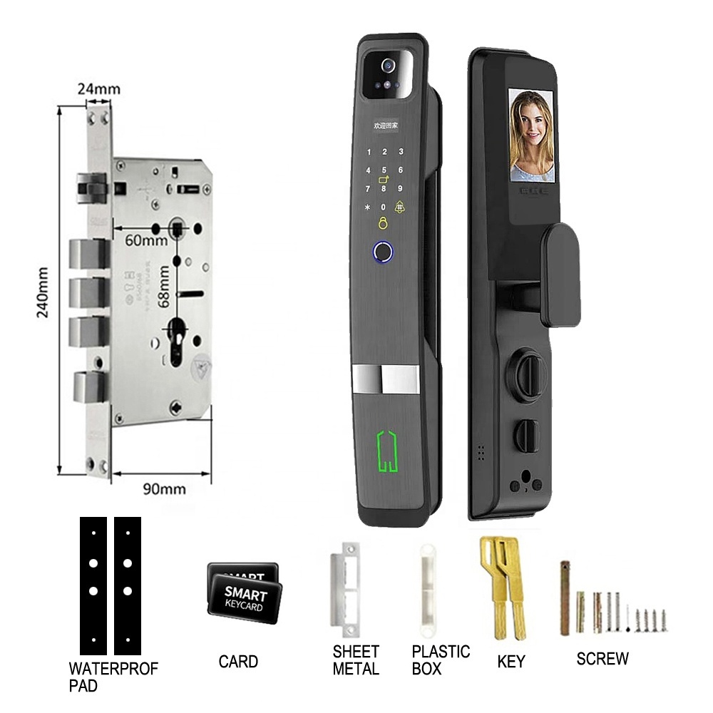 3D facial recognition automatic tuya smart lock with camera mortise 6068 tuya fingerprint smart door lock