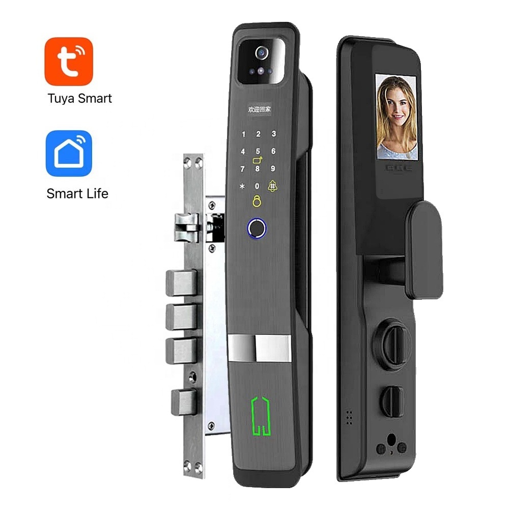 3D facial recognition automatic tuya smart lock with camera mortise 6068 tuya fingerprint smart door lock