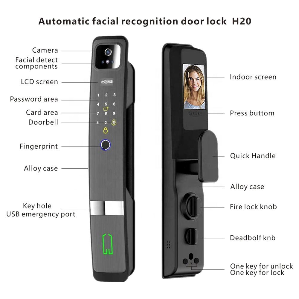 3D facial recognition automatic tuya smart lock with camera mortise 6068 tuya fingerprint smart door lock