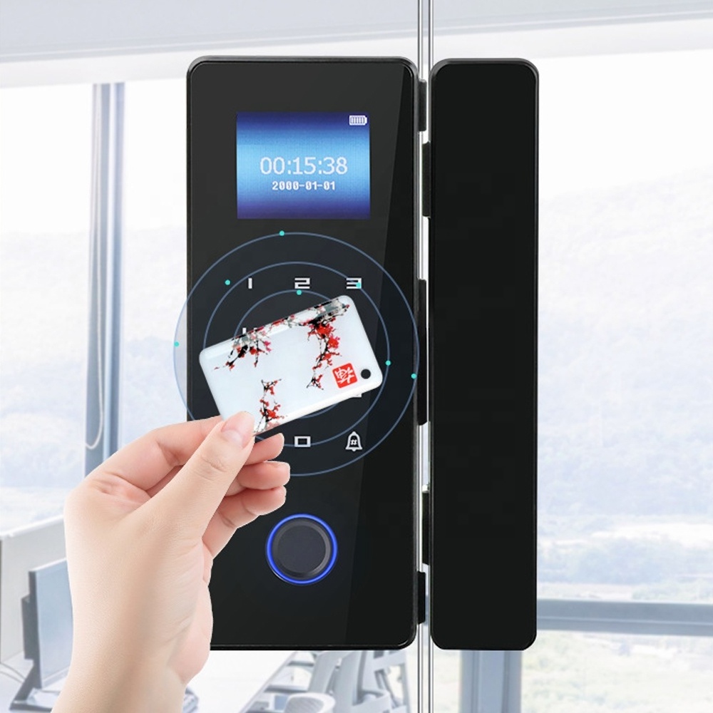 smart office glass door lock security fingerprint digital card app display screen glass door locks