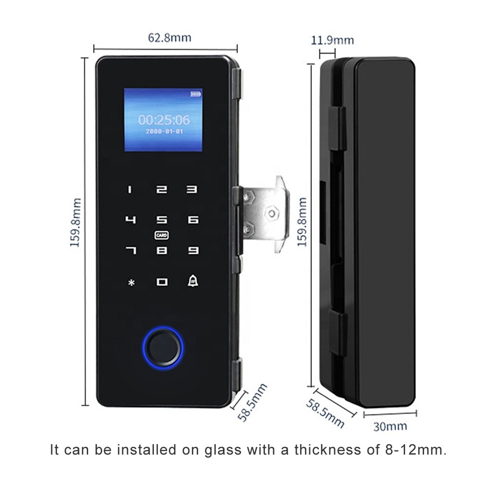 smart office glass door lock security fingerprint digital card app display screen glass door locks