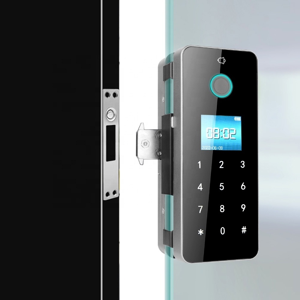 smart glass door fingerprint lock hook with display screen safety app key password card fingerprint office smart lock