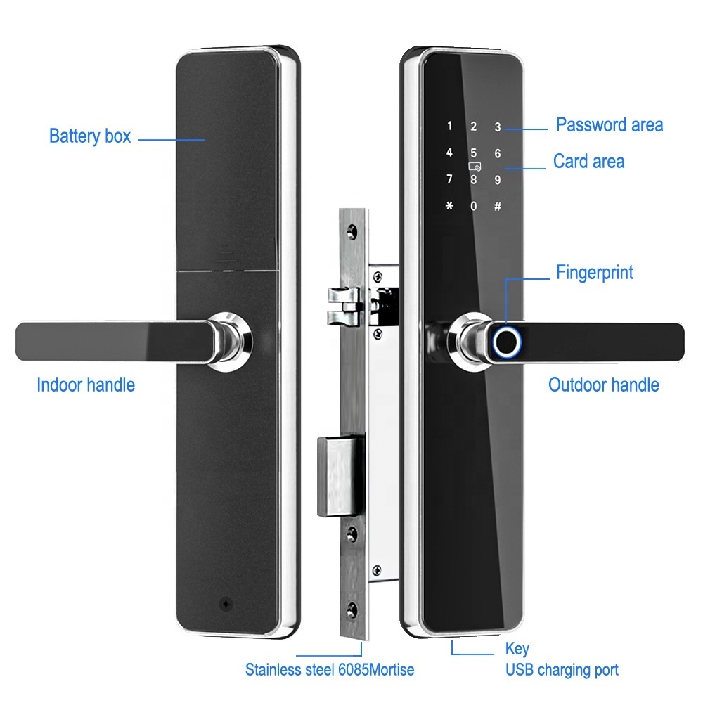 ttlock stainless steel smart door lock home europe 6085 mortise fingerprint code card smart metal gate lock