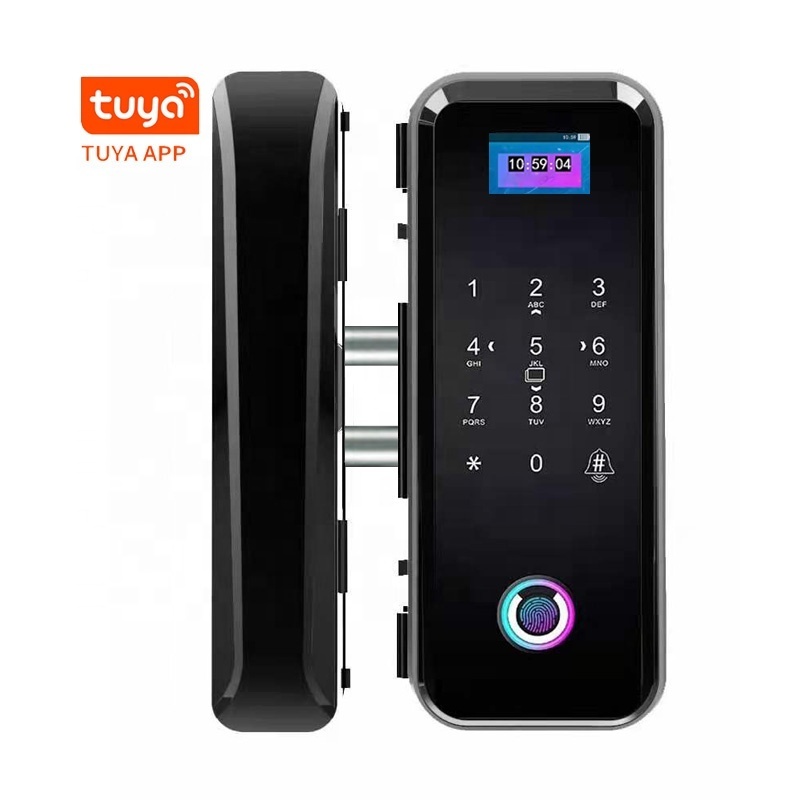 security fingerprint glass door lock sliding two side open electronic keyless double lock for glass door