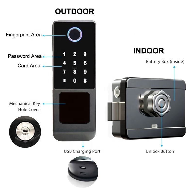 airbnb apartment office wooden door tuya smart lock ttlock intelligent outdoor iron gate eletronic fingerprint door lock