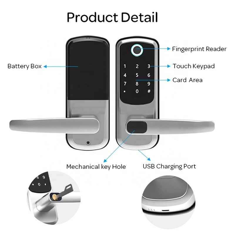 ttlock Tuya Fingerprint Door Lock Electron key Card Passcode Keypad Keyless Entry Door Handle knob Smart Lock