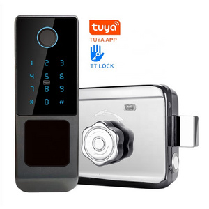 high security ttlock automatic fingerprint wooden door lock handle home office waterproof tuya smart lock