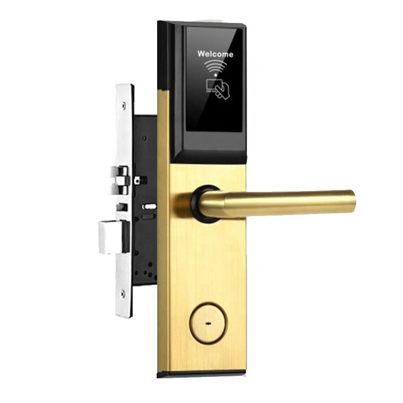 gold hotel door lock with management software system wireless safety smart card stainless steel hotel lock