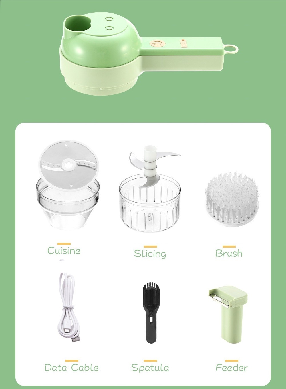 Portable 4 in 1 Handheld food garlic Cutter cortadora de verduras electric Electric Vegetable  Slicer Kitchen Chopper with brush