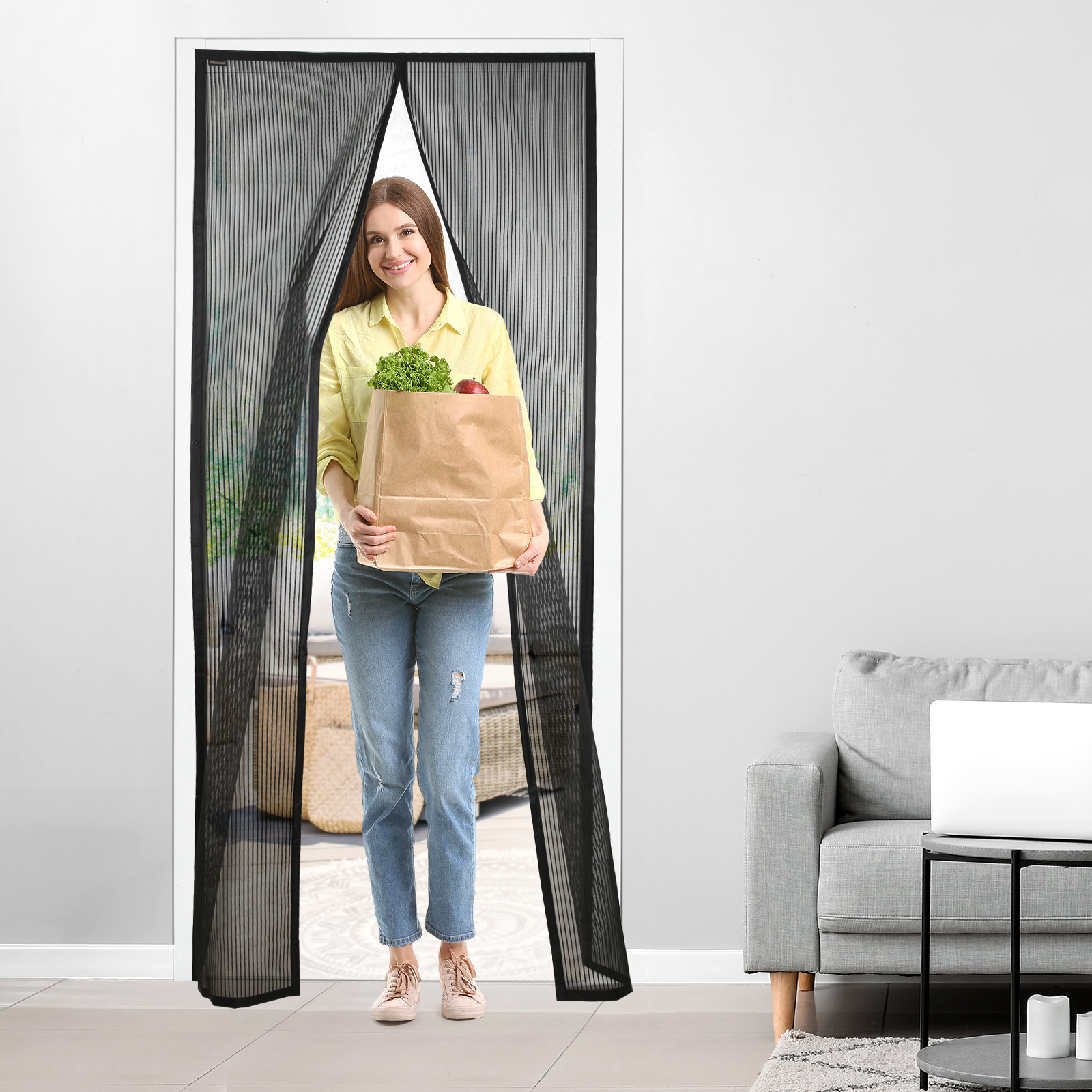 All Mosquito Net Mesh Curtain  Hands Free Mesh Partition,Heavy Duty Screen Door Mesh Curtain Keeps Bugs Out Magnetic Screen Door