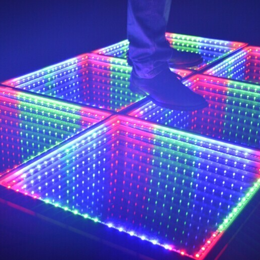 High Quality RGB Dance Tiles Panels Portable Glass Disco Night Club Uplights  DMX RGB Color 3d Infinity Mirror Led Dance Floor