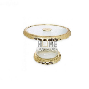 Hammered Crackle Glass Dom Designer Corner Beaded Luxury Serving Cake Stand