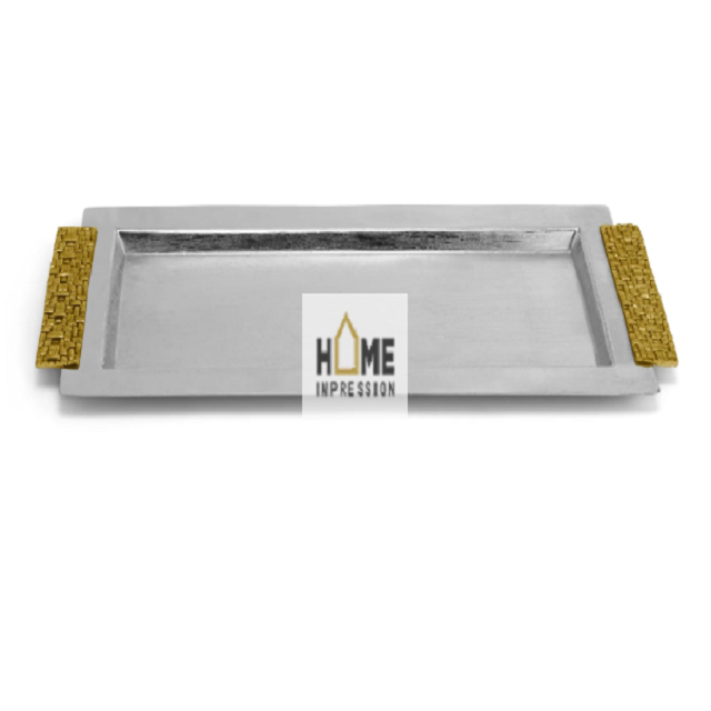 New Gold Handles Metal Stainless Steel Serving Trays Handmade Metal Decorative Trays