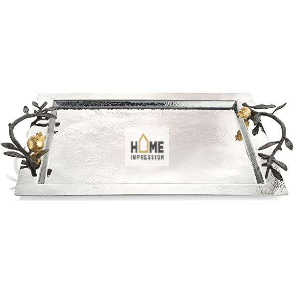 New Gold Handles Metal Stainless Steel Serving Trays Handmade Metal Decorative Trays