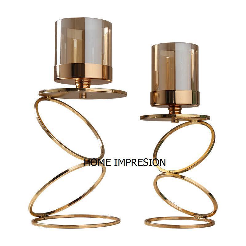 Rings Metal Gild Luxury Candle Holder Gold Pedestal Rings & Glass Votives Candle Holder