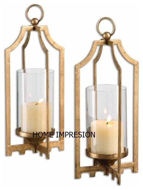 Rings Metal Gild Luxury Candle Holder Gold Pedestal Rings & Glass Votives Candle Holder