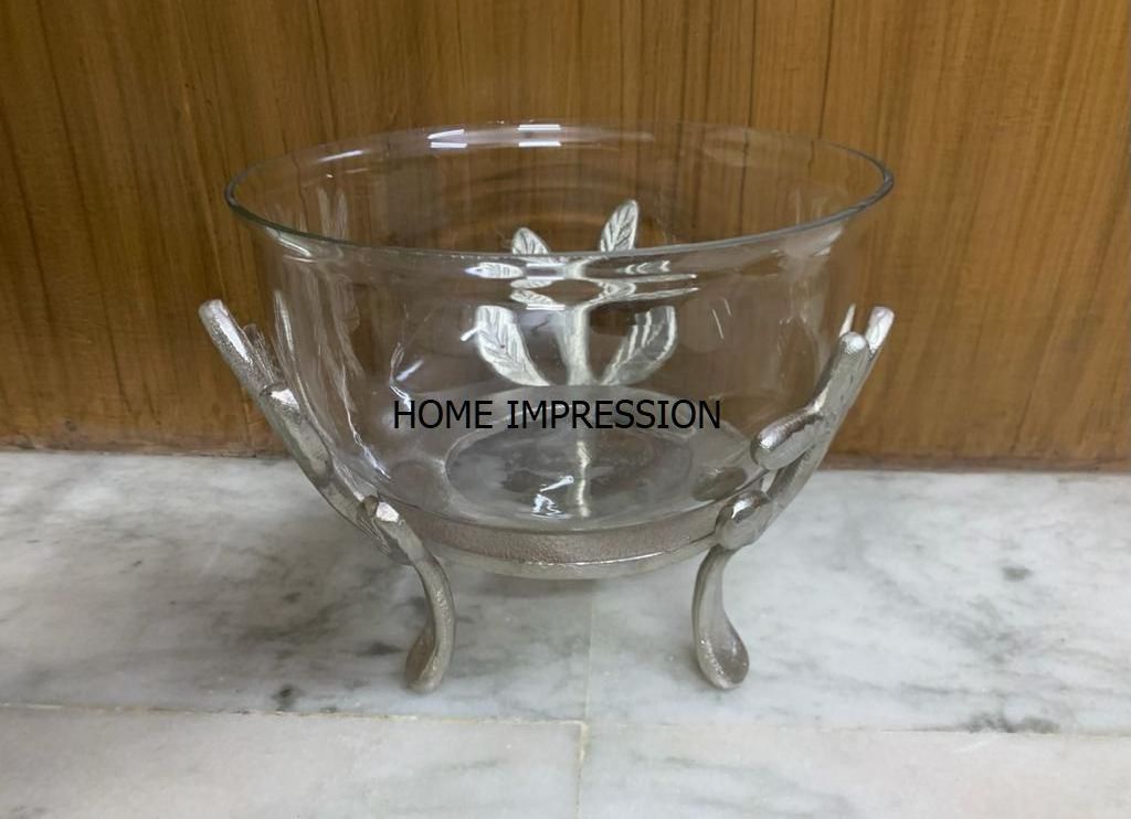 clear glass bowl with gold plated leaf and edge decoration fruit centerpiece bowl