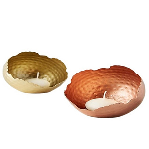 Curved Edges Hammered Iron Wrought Gold & Copper Tealight Candle Votives