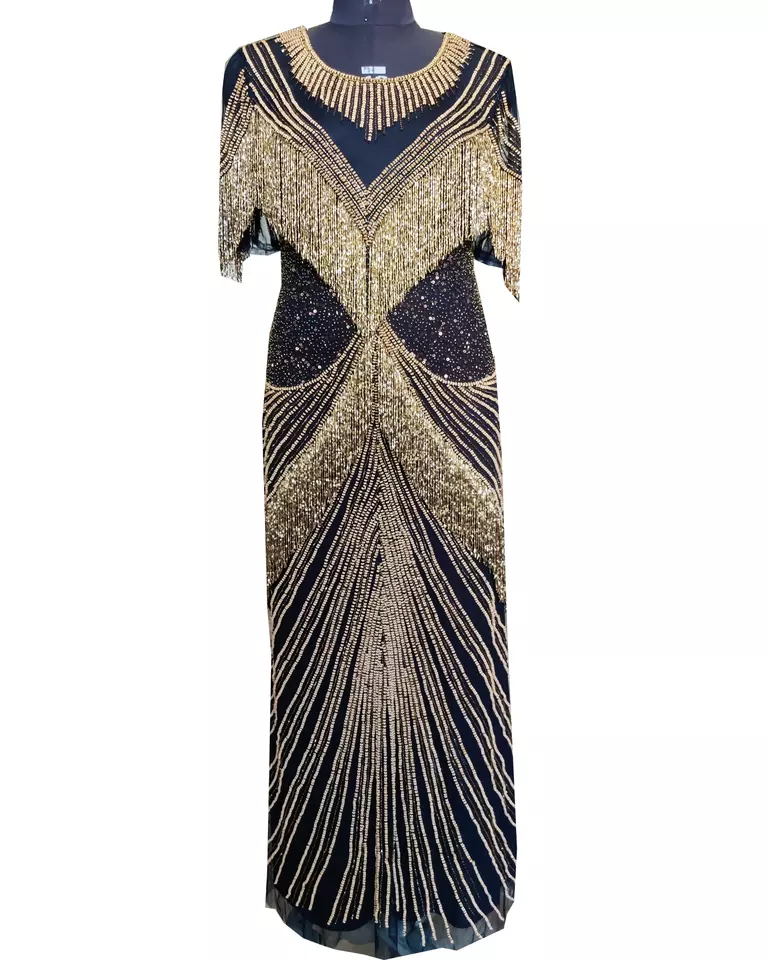 Designer Evening Party Wear Dress Beautiful Egyptian Design Hand Embroidered Fringed long Bodyfit dress in good price