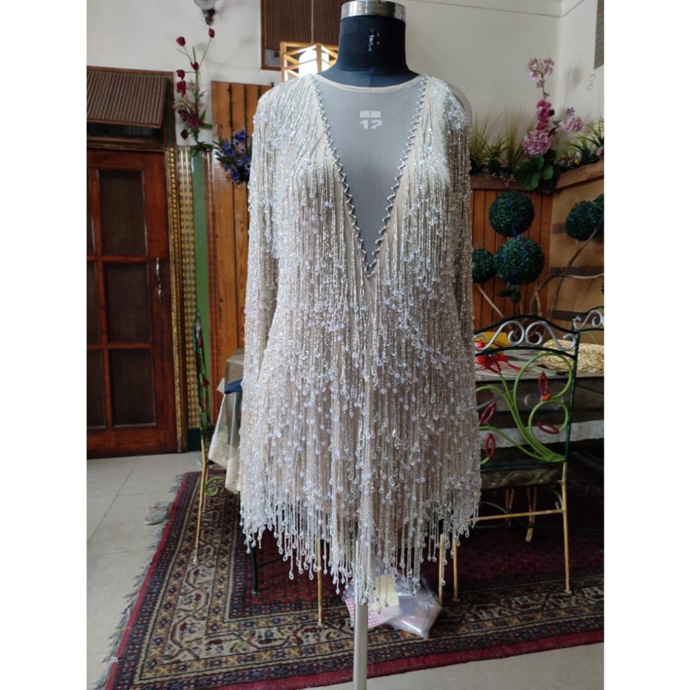 Luxury look All Fringe Beaded Dress / Drop Bead Sequined Dress / Silk Fringed Sequin Cocktail Dress in good price