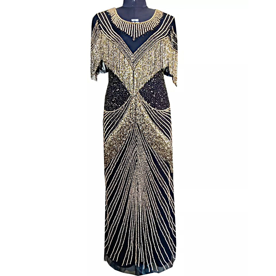 Designer Evening Party Wear Dress Beautiful Egyptian Design Hand Embroidered Fringed long Bodyfit dress in good price