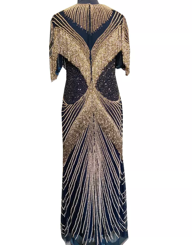 Designer Evening Party Wear Dress Beautiful Egyptian Design Hand Embroidered Fringed long Bodyfit dress in good price