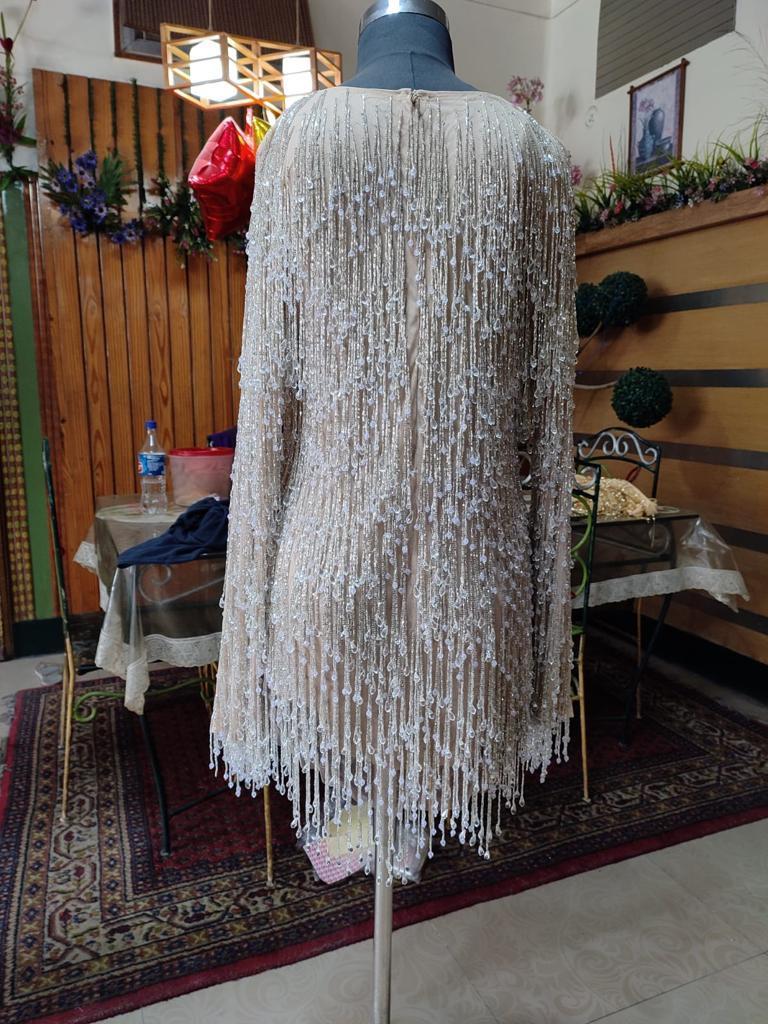 Luxury look All Fringe Beaded Dress / Drop Bead Sequined Dress / Silk Fringed Sequin Cocktail Dress in good price