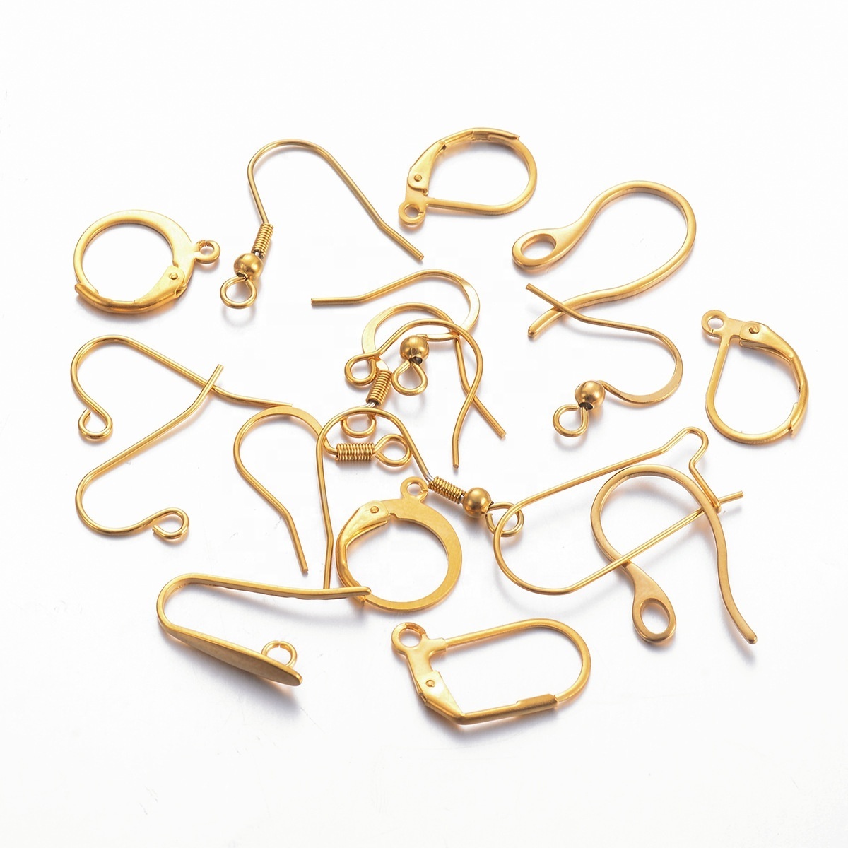 High Quality Gold Plated Spring Ball Dangle Ear Wire Stainless Steel Ear Hook Accessories For Diy Jewelry Making