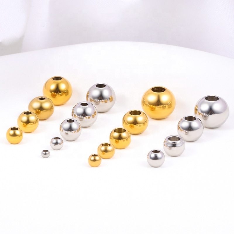 18K gold electroplating Spacer Beads stainless steel Round Components Gold Metal Beads For Jewelry Making