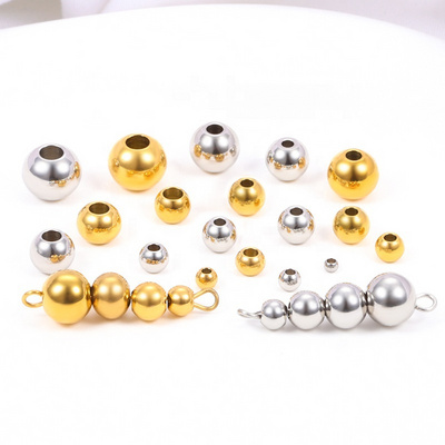 18K gold electroplating Spacer Beads stainless steel Round Components Gold Metal Beads For Jewelry Making