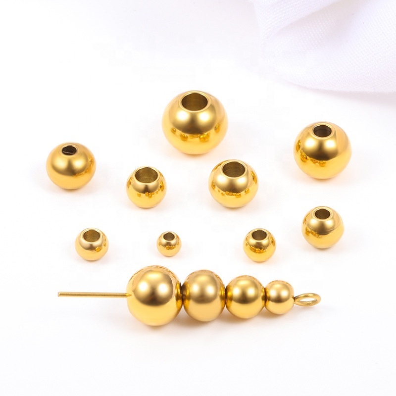 18K gold electroplating Spacer Beads stainless steel Round Components Gold Metal Beads For Jewelry Making