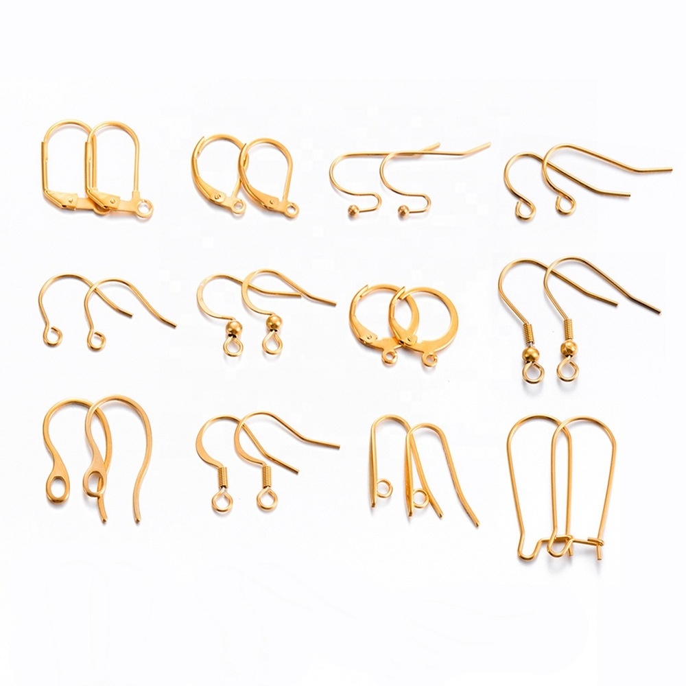 High Quality Gold Plated Spring Ball Dangle Ear Wire Stainless Steel Ear Hook Accessories For Diy Jewelry Making