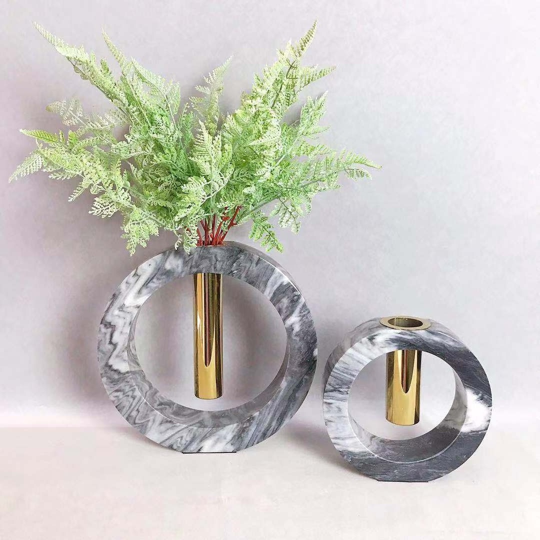 Wedding decoration flowers arrangement natural white marble table centerpiece home decor luxury flora vase with gold tube