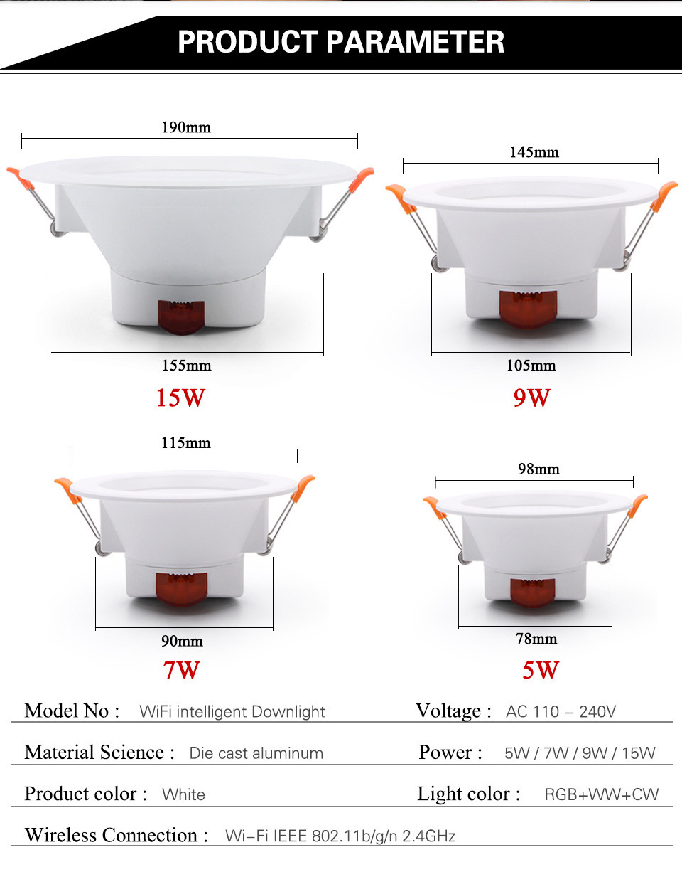 New Dimmable Change Smart Adjustable Voice Control Led Recessed Spot Lighting Down Light