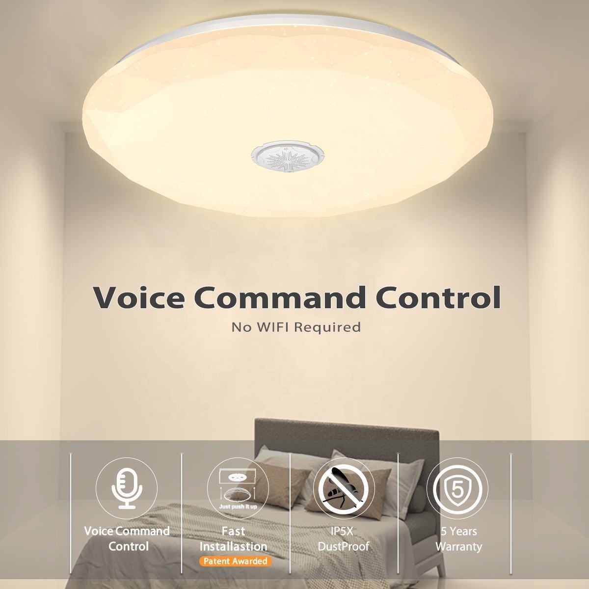 Modern CCT Adjustable Smart Triproof Acrylic Plastic Round Voice Control Light Flush Mount Modern LED Indoor Ceiling Light